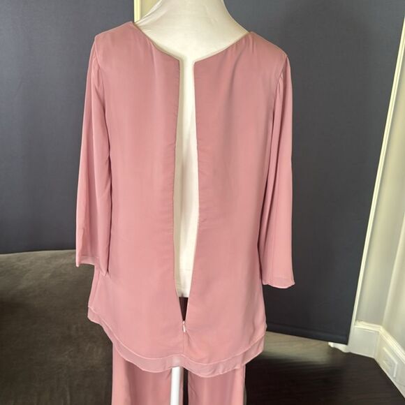Pink Chiffon Layered Formal Two-Piece Pant Suit Set Mother of Bride Size 10 NEW - Picture 7 of 15